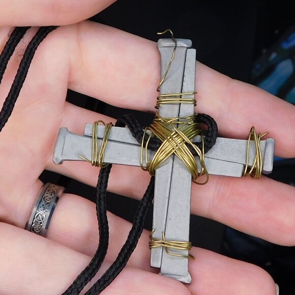 Handmade Metal Spike Brutalist Cross Necklace - Picture 1 of 3